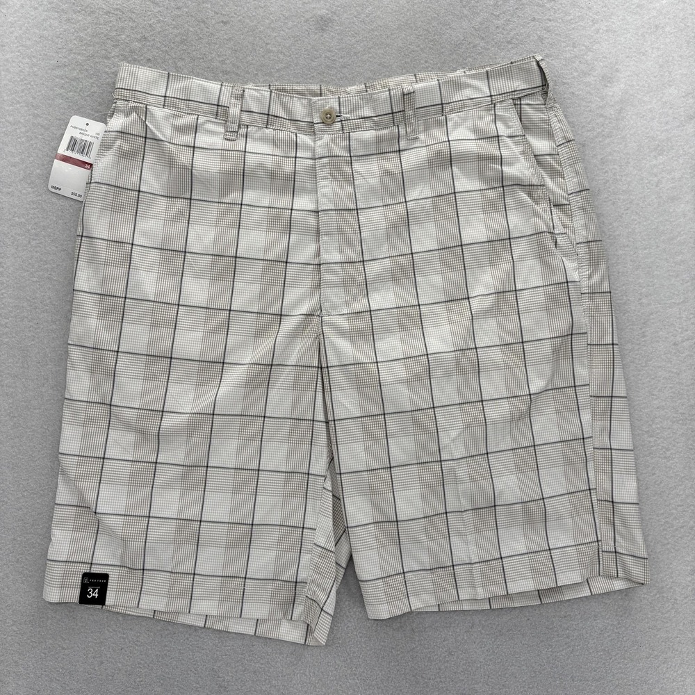 PGA TOUR Golf Shorts Mens 34 White Plaid 10" Performance UPF 50 Wicking NWT